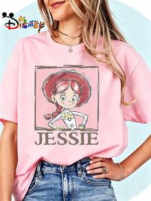 Breathable Cotton Toy Story Fan Tee | Jessie The Cowgirl Vintage Sketch Print | Classic Disney Pullover Shirt - 粉色 - 查看 1
