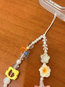 SANRIO 1 dây đeo điện thoại hạt mùa hè phong cách Dopamine Ocean, dây đeo cổ tay chống thất lạc, họa tiết sao biển và hoa sứ, dây xích ốp điện thoại đa năng - Hoa hướng dương vàng KT - Xem 5