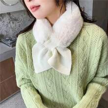 Bufandas femeninas de invierno para mujer, chal con correas cruzadas, bufanda suave para el cuello para niñas, bufanda versátil dulce que combina con todo para Otoño e Invierno XNCB - Blanco - Ver 4