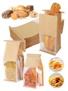 50pcs Window Baking Bags, 5.1x3.9x11 Inch Tin Tie Sealable Reusable Bags, Suitable For Packaging Bagels, Bread, Pastries, Coffee Beans, Fries, Baked Goods, For Bakery And Home Use - Kraft Paper Color - View 8
