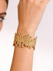 2PCS/1pc Minimalist Fashion Natural Elegant Style Plumeria/Asymmetrical Lava Bracelet Design Stainless Steel Women's Bracelet Suitable For Women's Daily Wear/Party/Commute/Dinner/Afternoon Tea/Can Be Given As A Holiday Gift To Friends - Yellow Gold - View 8