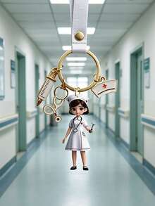 護士主題鑰匙圈，附聽診器與護士帽 - 適合護士、工作人員、背包、汽車或錢包配件，護士配件，醫療主題鋅合金鑰匙圈，附心形吊墜、注射器、聽診器與解剖心臟 - 適合護士與醫療專業人員的完美感謝禮物，手工製工作人員配件，護士感謝禮物 - 彩色 - 查看 5