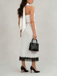 Solid Color Polka Dot Elegant Faux Fur Patchwork Skirts White - White - View 3