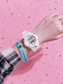 Casual Electronic Watch For Middle And High School Students, Minimalist Versatile Wristwatch And Heart Bracelet Set, Suitable As Back To School, Graduation Season, Valentine's Day Gift - Multicolor - View 7