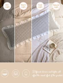1pc Mint Chocolate Plaid Long Pillowcase (Pillow Insert Not Included), With Ruffle Design, Comfortable And Breathable Polyester Fiber Material, Suitable For Bedroom, Home Decor, Multi-Functional Daily Fresh And Cute, Plaid Pillowcase, Ruffle Design, Mint Chocolate Tone, Comfortable Bedding, Cute Aesthetic, Popular Style - Multicolor - View 6