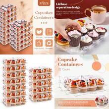 NPLUX - Contenedores de unidades para cupcakes paquete de soportes para cupcakes de plástico transparente reutilizables con tapas desmontables de cúpula alta cajas apilables para 72 cupcakes - transparente - Ver 1