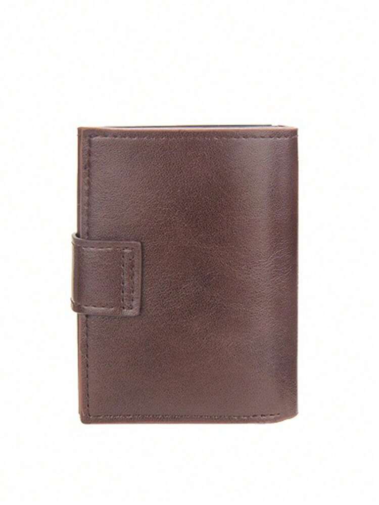 HOVI'S Anti-Demagnetization PU Card Holder - Multiple Card Slots, ID/Photo Slots And Cash Pocket, Snap Button Design, Lightweight And Compact, Suitable For Daily Use And Travel, Fashionable Card Wallet - Brown - View 2