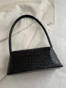 柔軟布料 PU 皮革金屬扣裝飾貝殼造型復古風巴黎包 女款單肩包 新款小方型手提包 - 黑色 - 查看 7