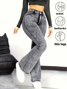 Women's Graphite Flare Jeans, High Waist With Lycra Stretch, Shaping, Butt-Lifting, Bell Bottom Style - 深灰色 - 查看 5