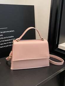 Fashionable Solid Color Handbag, Casual Flap Small Square Bag, Handheld Casual Bag, Commuter Bag, New Spring/Summer Shoulder Crossbody Bag For Women - Pink - View 5