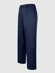 Jisfaneya Solid-Color Pocket Zipper Button Straight-Tail Suit Fabric Black Pants Elegant And Stylish Office Daily Versatile Suit Pants - Navy Blue - View 5