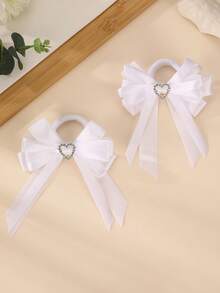 2pcs/6pcs Girls Heart Ribbon Bow Hair Scrunchies Set, Suitable For Daily Decoration - Multicolor - View 14