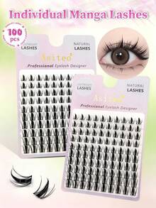 100pcs D-Curl Spiky Anime Style Eyelashes, Suitable For Daily Use, Beginner Eye Makeup, Cosplay, Party, Anime Individual False Eyelashes - D - View 1