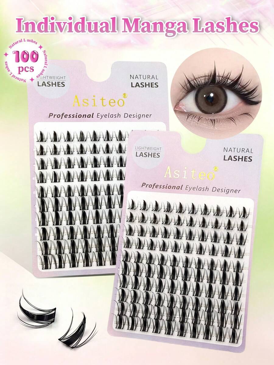 100pcs D-Curl Spiky Anime Style Eyelashes, Suitable For Daily Use, Beginner Eye Makeup, Cosplay, Party, Anime Individual False Eyelashes - D - View 1
