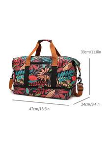 1pc Large Capacity Tropical Leaf Print Wet/Dry Separated Yoga Fitness Bag, Fashionable All-Season Travel Bag With Shoe Compartment - Multicolor - View 7