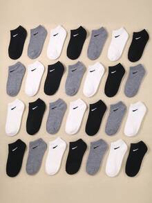 30 paia di calzini corti tinta unita per bambini, disponibili in nero/grigio/bianco, adatti per neonati, bambini, ragazzi e ragazze. Design a taglio basso perfetto per scuola, sport e corsa, morbidi e confortevoli. Design a gancio a righe sul polsino, ottimo regalo per uso quotidiano, vacanze, compleanni, Ognissanti e Natale - Multicolore - Visualizzare 2