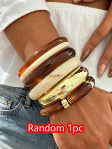1/4/6pcs Vintage Coin Style Geometric Bangle Bracelet Set, CCB & Resin Material, Oversized Elegant Accessories Suitable For Daily Wear, Dates, Parties, Birthdays - Multicolor - View 7