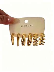 6/18PCS Women's Elegant Fashion Geometric Multi-Element Gold Metallic Earrings Set, Suitable For Party, Gift, Daily Wear, (Lightweight CCB Material, Non-Fading, No Ear Drooping Feeling) - Gold - View 13