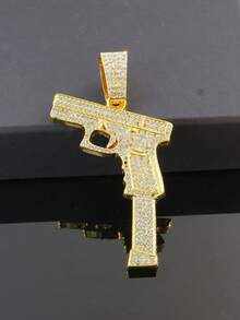 Men's Hip Hop Gun Pendant Jewelry Set, Cuban Chain Bracelet & Watch 1 Set, 15mm Diamond Street Style Shiny Set, Men's Gift, Suitable For Party & Birthday - Gun Pendant Necklace Set - View 23