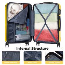 YONSLY 16 Inch Suitcase With Detachable Wheels 360° Combination Lock Double Zipper Soft Rubber Handle Trolley Travel Suitcase For Vacation - 黃色 - 查看 7
