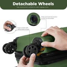 YONSLY 16 Inch Suitcase With Detachable Wheels 360° Combination Lock Double Zipper Soft Rubber Handle Trolley Travel Suitcase For Vacation - 橄欖綠 - 查看 2