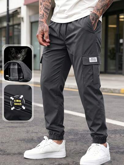 Men's Outdoor Cargo Pants, Multi-Pocket Design, Drawstring Waist, Comfortable Multifunctional Joggers Suitable For Outdoor Activities And Casual Sports