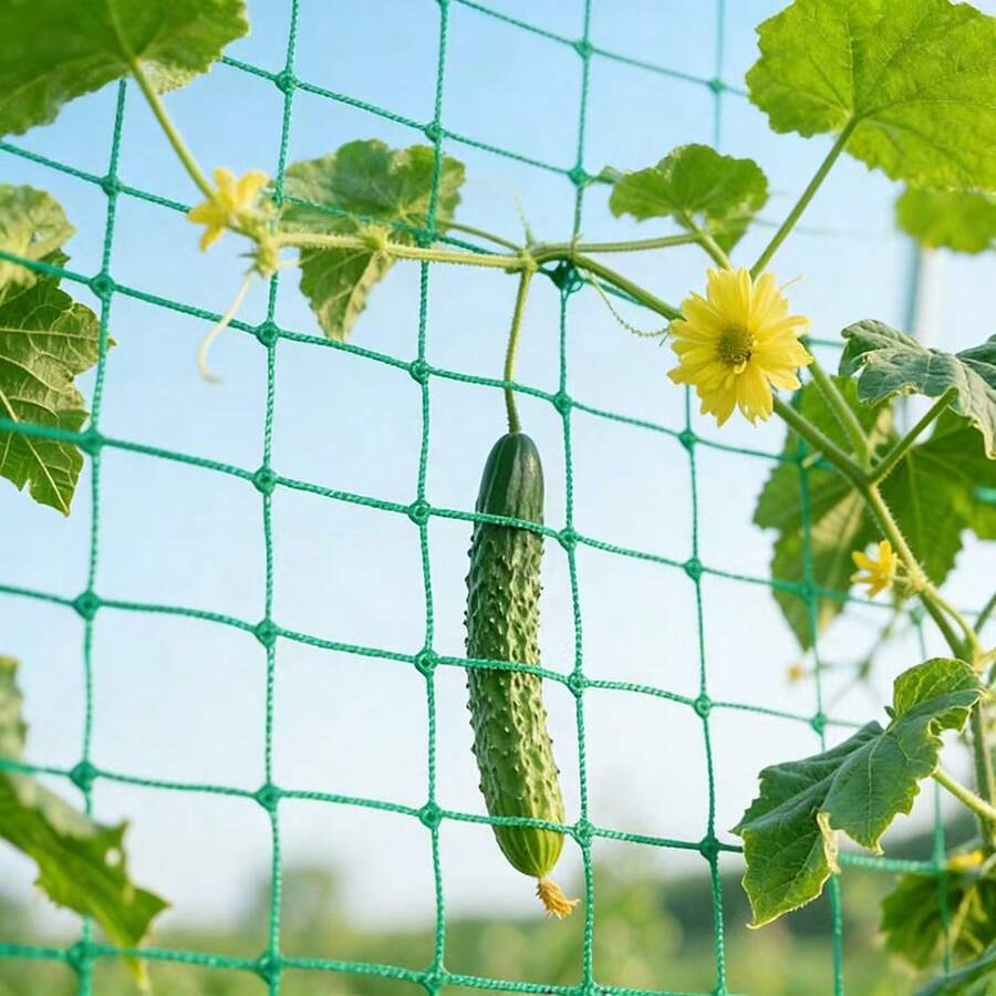 1件植物攀爬網，適用於藤本植物、小黃瓜、蔬菜、水果、花卉、番茄、豆類。適用於草坪維護與景觀美化。耐老化材質，可重複使用