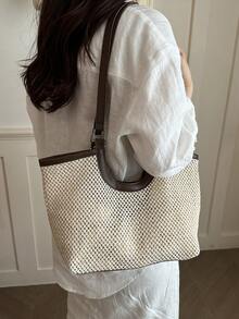 2026 Summer Casual Woven Rope Knot Design Beach Tote Bag, Versatile Large Capacity Travel Essential - Coffee Brown - View 4