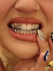 4pcs Iced Out Teeth Gap Filler Grillz Sterling Silver 14K Gold Plated Diamond/Colored Gemstone Cap Hip Hop Accessory Unisex Statement Jewelry - Multicolor - View 2