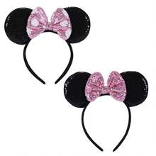 2pcs Disney Red Mouse Ear Sequin Headband, Shiny Bow Headband, Travel Essential Accessory, Girls Princess Costume Decor - Ear Headband - View 10