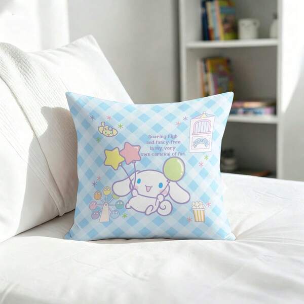 Miniso Sanrio Cinnamoroll Karneval Kissenbezug, blau karierter Kissenbezug für Couch, Sofa, Schlafzimmer, Wohnzimmer, Heimdekoration