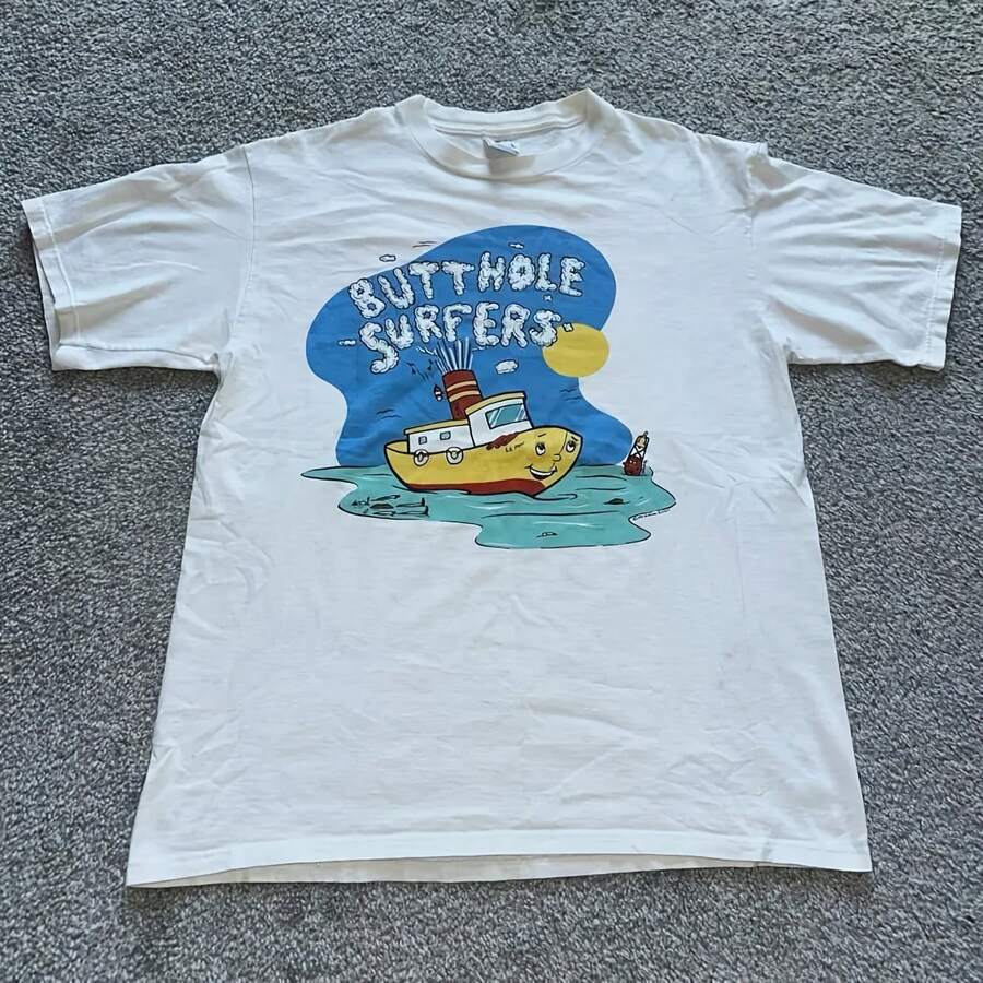 قميص قصير ذو طبعة فنية من فرقة Butthole Surfers لعام 1993 بتصميم فرانك كوزيك، مقاس كبير - شكل - مشاهدة 1