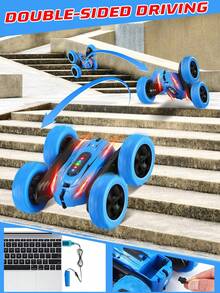 1pc 360° Rotating Dual-Sided Remote Control Car With LED Headlights, 2.4GHz, Dual-Sided 360° Flip, Electric Racing Car, Multiple Cars Can Race Simultaneously, Remote Control Stunt Car, High-Speed Off-Road Vehicle, Suitable For Various Terrains Such As Roads, Lawns, Rocks, Sand, Etc. - Multicolor - View 4