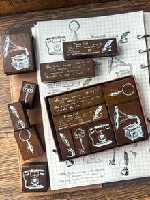 1 Box 7pcs Retro Stamp Set, Rubber Stamps For DIY Scrapbooking Decoration - YZ303's Past - View 9