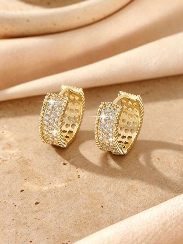 1 Đôi bông tai nụ tròn hình học khảm đồng và đá zirconia sang trọng thanh lịch, bông tai tiệc lấp lánh tinh tế cho nữ, quà tặng Ngày Lễ Tình Nhân