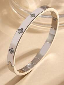 1pc Elegant Gold/Silver Cubic Zirconia Lucky Four-Leaf Clover Shaped Women's Bracelet Suitable For Women's Daily Wear - Silver - View 1