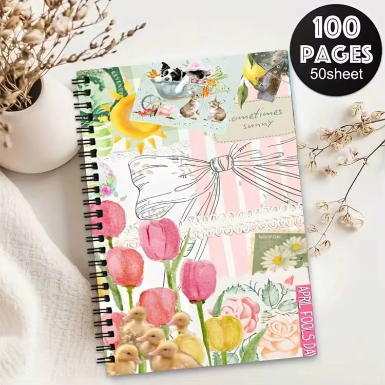 1pc A5 Notebook, Spring Cute Illustration Design With Tulips, Ducklings, Rabbits, Fresh & Healing Style, Diary/Journal, Creative Stationery Gift - A - View 1