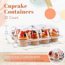 NPLUX - Contenedores de unidades para cupcakes paquete de soportes para cupcakes de plástico transparente reutilizables con tapas desmontables de cúpula alta cajas apilables para 72 cupcakes - transparente - Ver 4