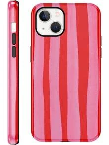 Gestreifte Handyhülle geeignet für iPhone 15 ,, mit einem attraktiven Streifenmuster für Mädchen und Frauen, dünne Silikon + PC stoßfeste und kratzfeste Schutzhülle, mit roten und grünen Streifen. - Weiß 7 - Übersicht 1