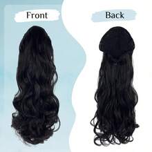 High Temperature Silk Big Wavy Ponytail Wig, Elastic Net Drawstring Hairnet Style Synthetic Curly Hair Ponytail - 1B# - View 1