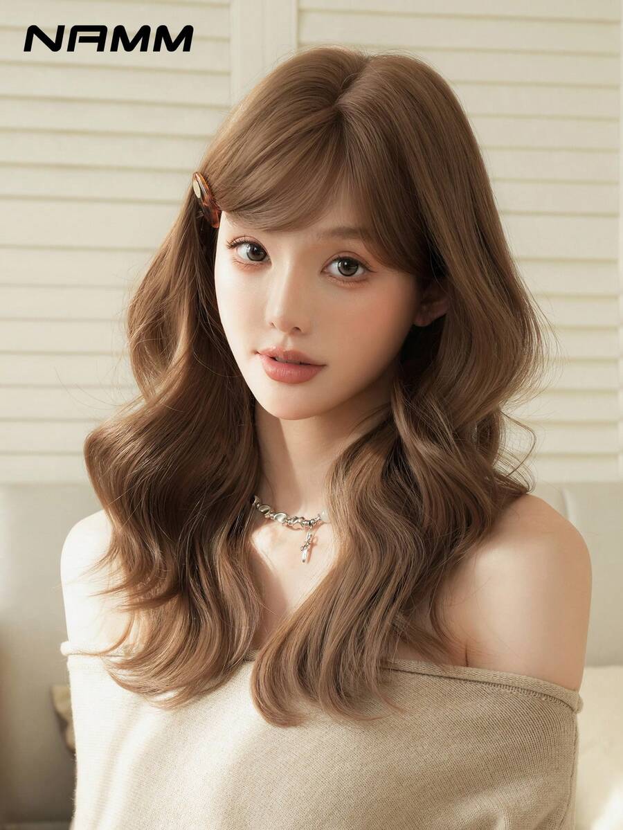 NAMM 18 Inch Medium-Length Shoulder-Length Shoulder Length Wavy Wigs For Women,Synthetic Heat-Resistant Long Fully Machine Wig For Girls Music Festival Party Street Wear, Sakura Festival, Cosplay Anime Or Costume Use (Available In Multiple Colors), Halloween