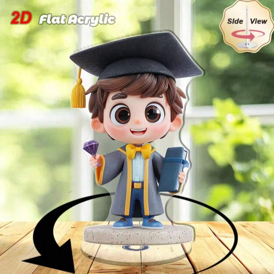 Mô hình trang trí acrylic xoay hình cậu bé học giả hoạt hình, đồ trang trí bàn kỷ niệm tốt nghiệp - A - Xem 1