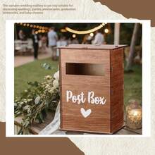 1 Set Wooden Wedding Card Holder Box, Mailbox Style Slot With Lid, Rustic Vintage Gift Card Box For Wedding Anniversary - Multicolor - View 3