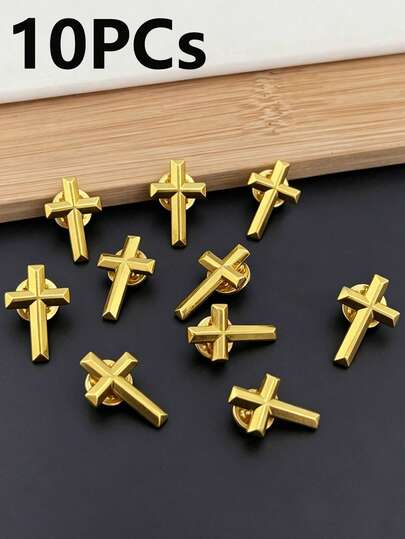 10 piezas Broche de cruz de aleación tridimensional retro minimalista, adecuado para decorar ropa y accesorios