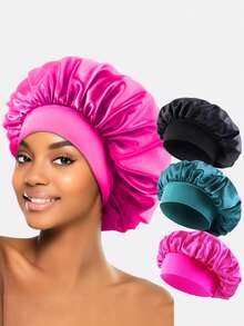 1pc/3pcs Women's Multi-Color Satin Wide-Brim Sleep Cap/Hair Turban, Suitable For Daily Use - Multicolor - View 13