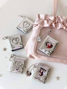 Y2K Silver Mini Photo Album Keychain Cute Heart Hollow 2 Inch Photo Book Keyring Car Keychain Portable Photo Holder Pendant Bag Charm Gifts - Multicolor - View 5