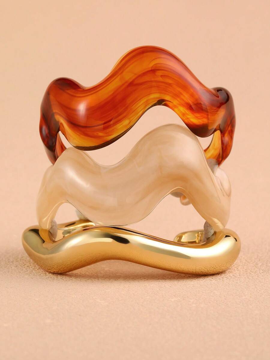 NAIZHU 1/3pcs Vintage Geometric Asymmetric Resin Bangle Bracelet, Fashionable Accessory For Teens & Daily/Party Wear - Multicolor - View 1