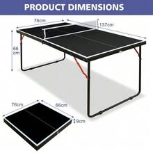137.2cm/4.5FT Foldable Table Tennis Table, Portable Ping Pong Table Set With Net, 2 Table Tennis Paddles And 3 Balls Indoor & Outdoor Games Easy To Store (Black) - 黑色 - 查看 2