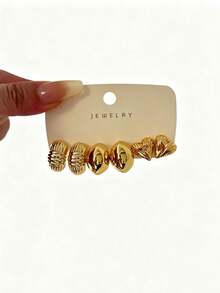 6/18PCS Women's Elegant Fashion Geometric Multi-Element Gold Metallic Earrings Set, Suitable For Party, Gift, Daily Wear, (Lightweight CCB Material, Non-Fading, No Ear Drooping Feeling) - Gold - View 4