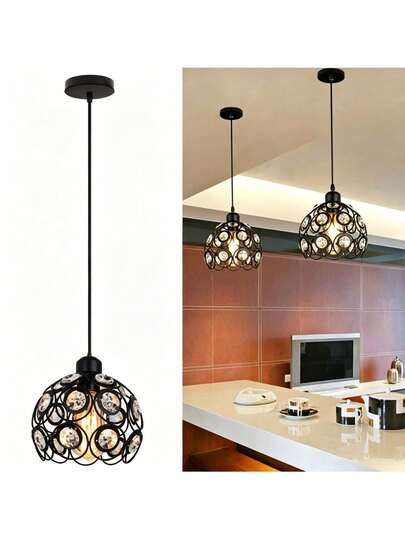 Crystal Chandelier, Vintage Rustic Style Adjustable Chandelier With Metal Cage E27 Lamp Holder, Suitable For Kitchen Island, Dining Room And Living Room (Bulb Not Included)